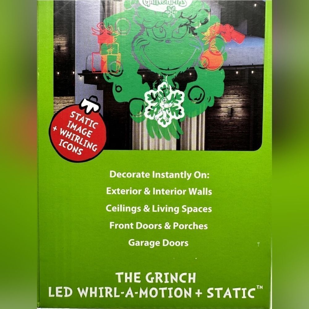 Dr. Seuss The Grinch LED Whirl-A-Motion + Static Projection Light Christmas NEW